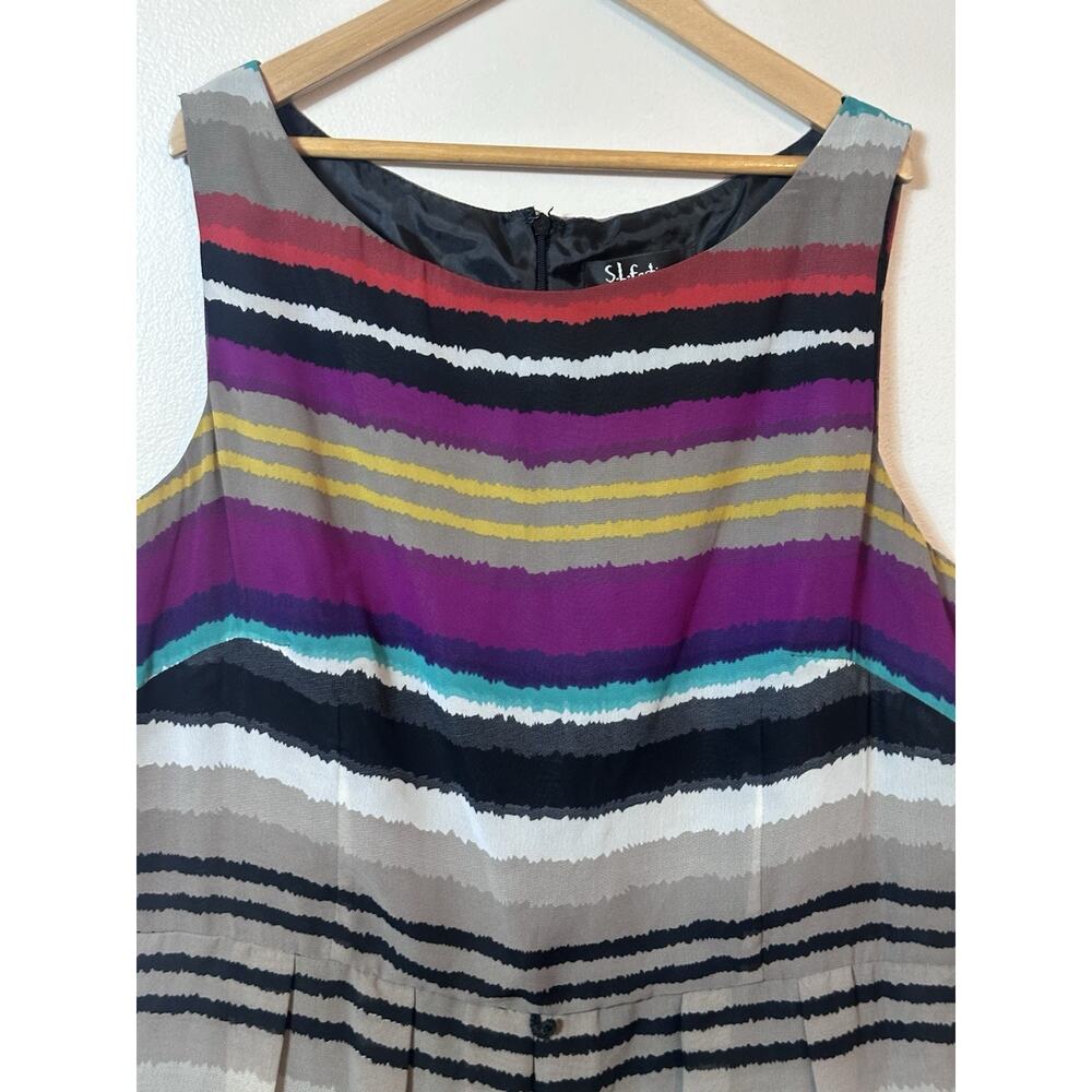 SL Fashion Dress Size 16 Multicolor Striped Fit Flare Pleated Sleeveless A-Line - Picture 2 of 11